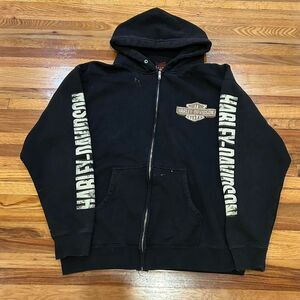 Harley Davidson Vintage Men's Black Printed Zip Up